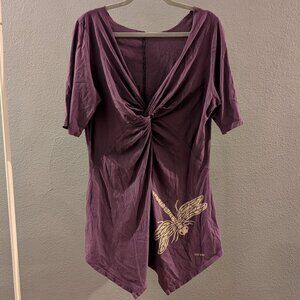 Women's Cotton Silk Oak Purple Dragonfly Tunic Sz XL